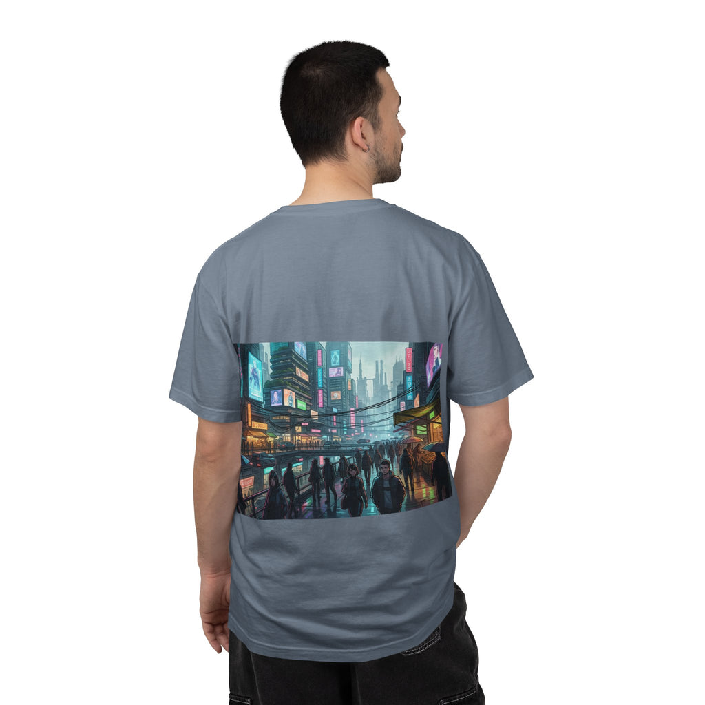 Cybercity Nightscape T‑Shirt — Neon Futuristic Cityscape Graphic Tee
