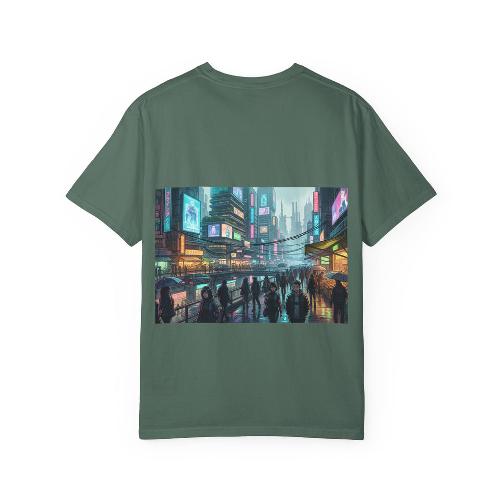 Cybercity Nightscape T‑Shirt — Neon Futuristic Cityscape Graphic Tee