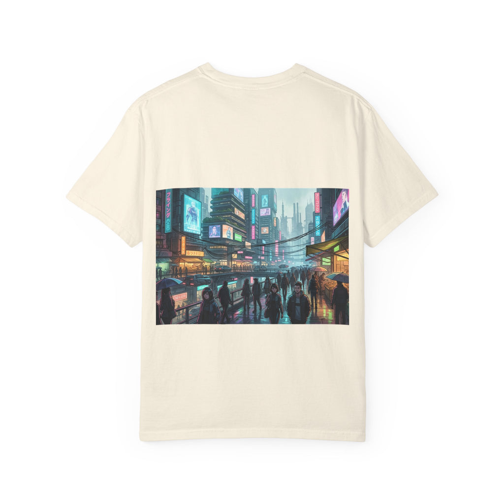 Cybercity Nightscape T‑Shirt — Neon Futuristic Cityscape Graphic Tee