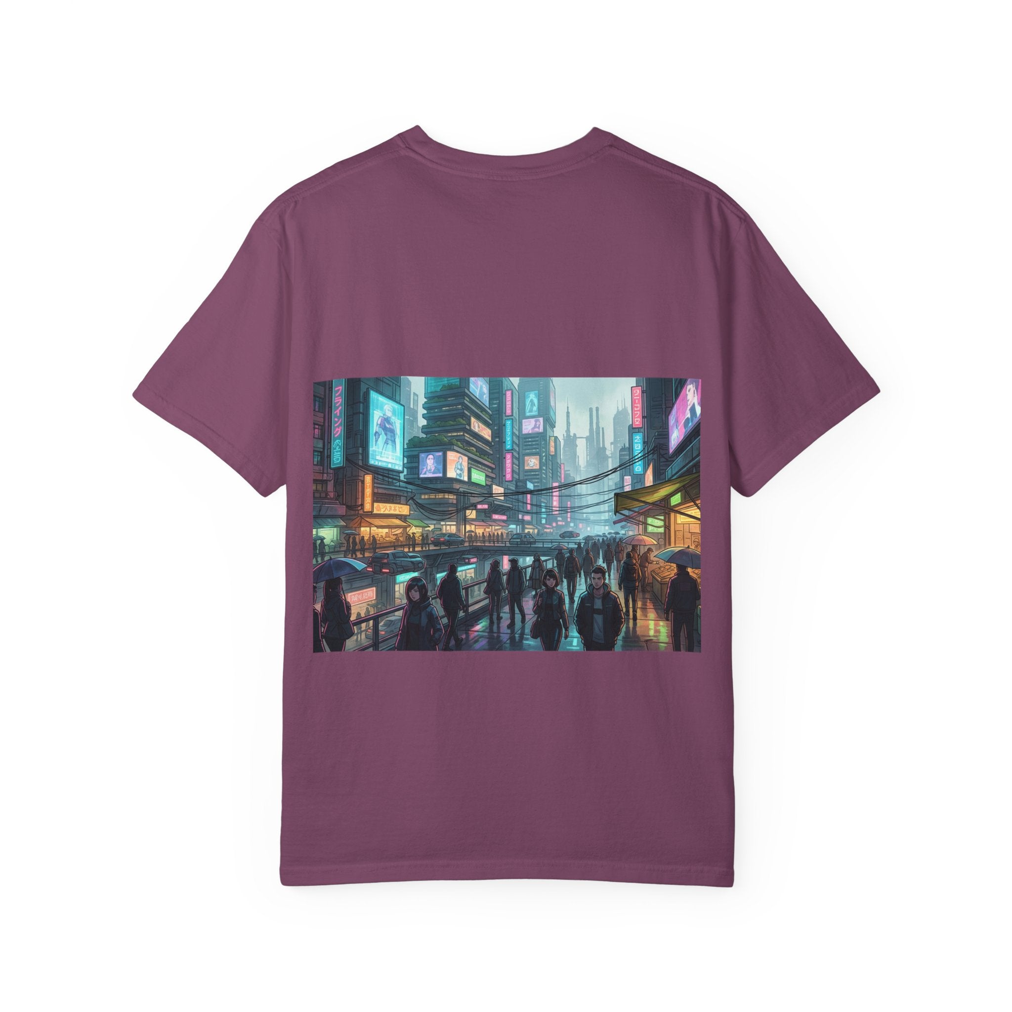 Cybercity Nightscape T‑Shirt — Neon Futuristic Cityscape Graphic Tee