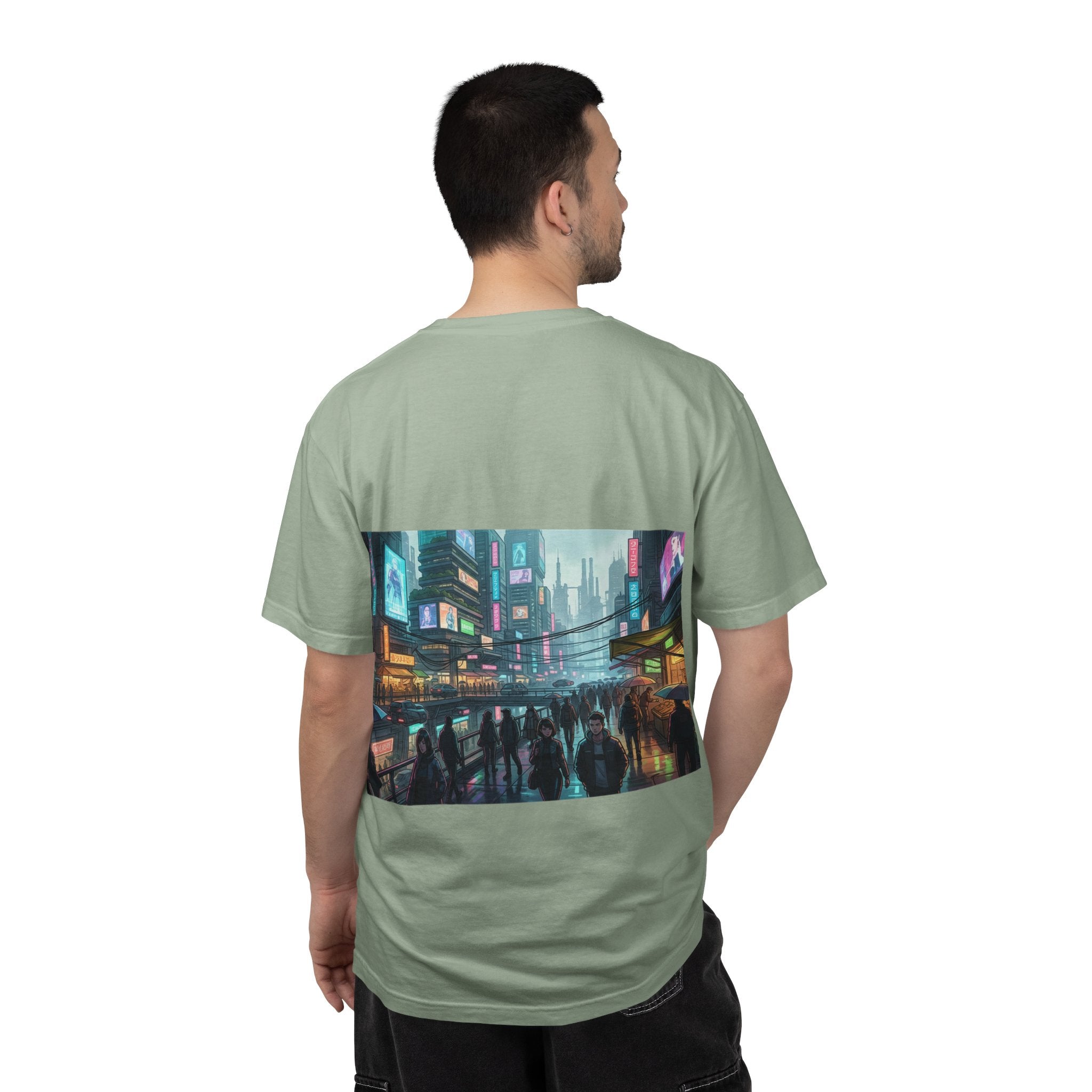 Cybercity Nightscape T‑Shirt — Neon Futuristic Cityscape Graphic Tee
