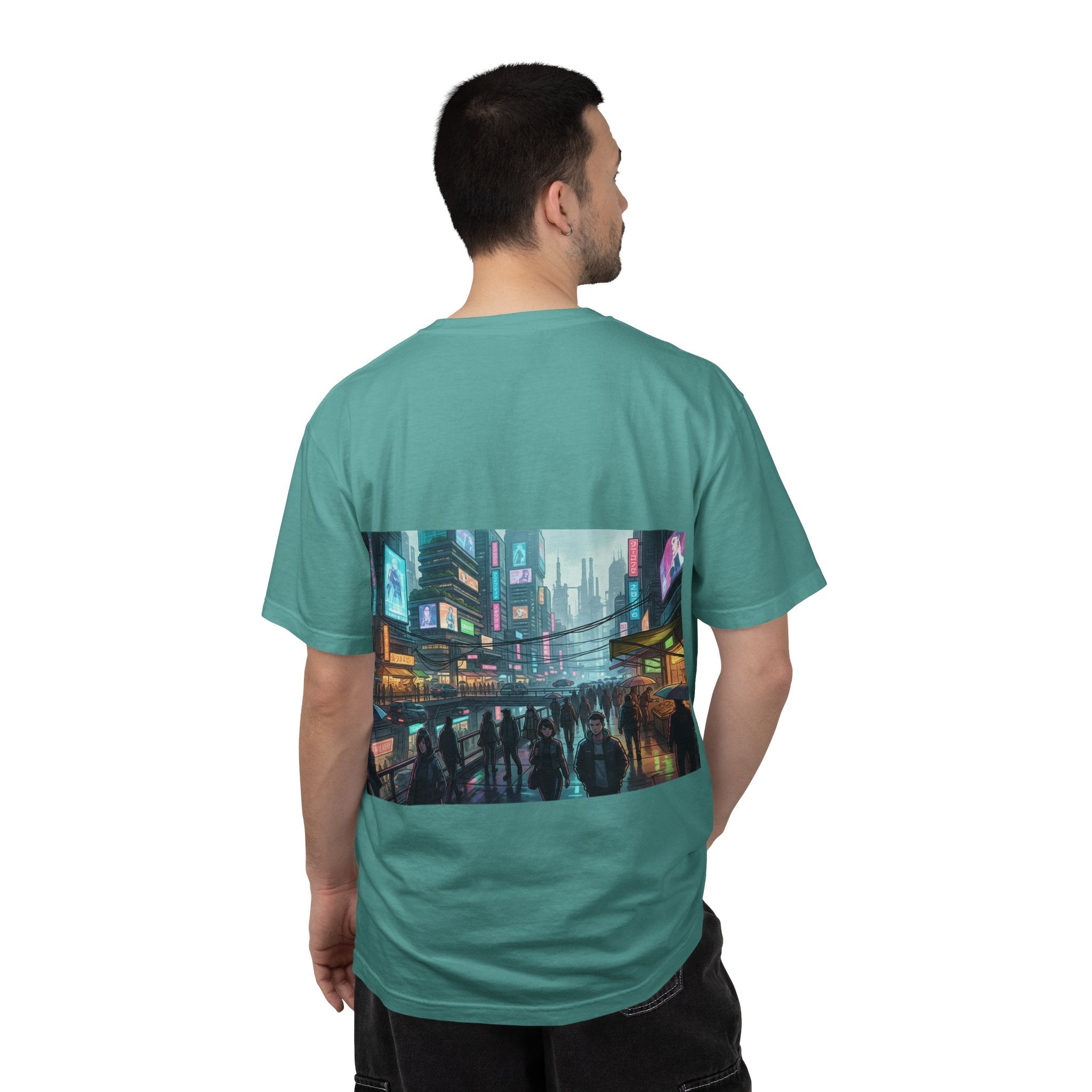 Cybercity Nightscape T‑Shirt — Neon Futuristic Cityscape Graphic Tee