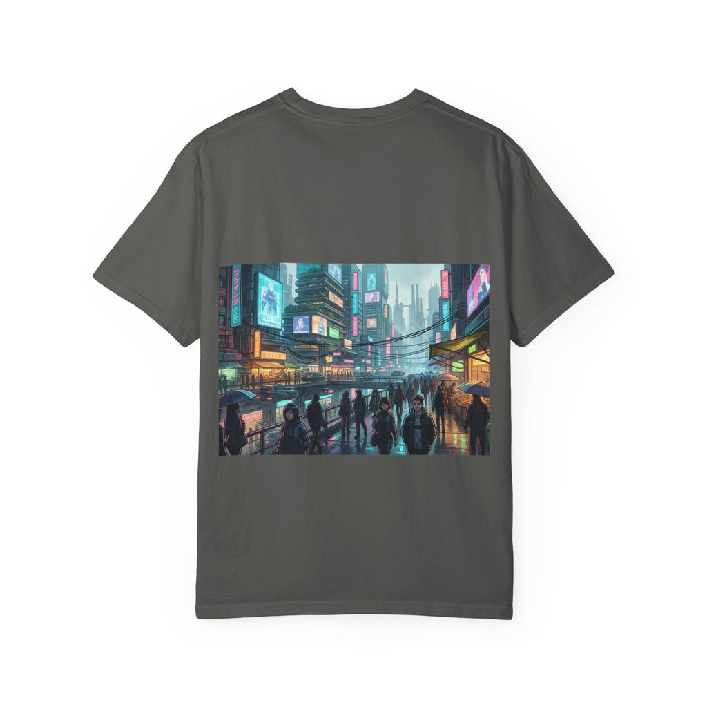 Cybercity Nightscape T‑Shirt — Neon Futuristic Cityscape Graphic Tee
