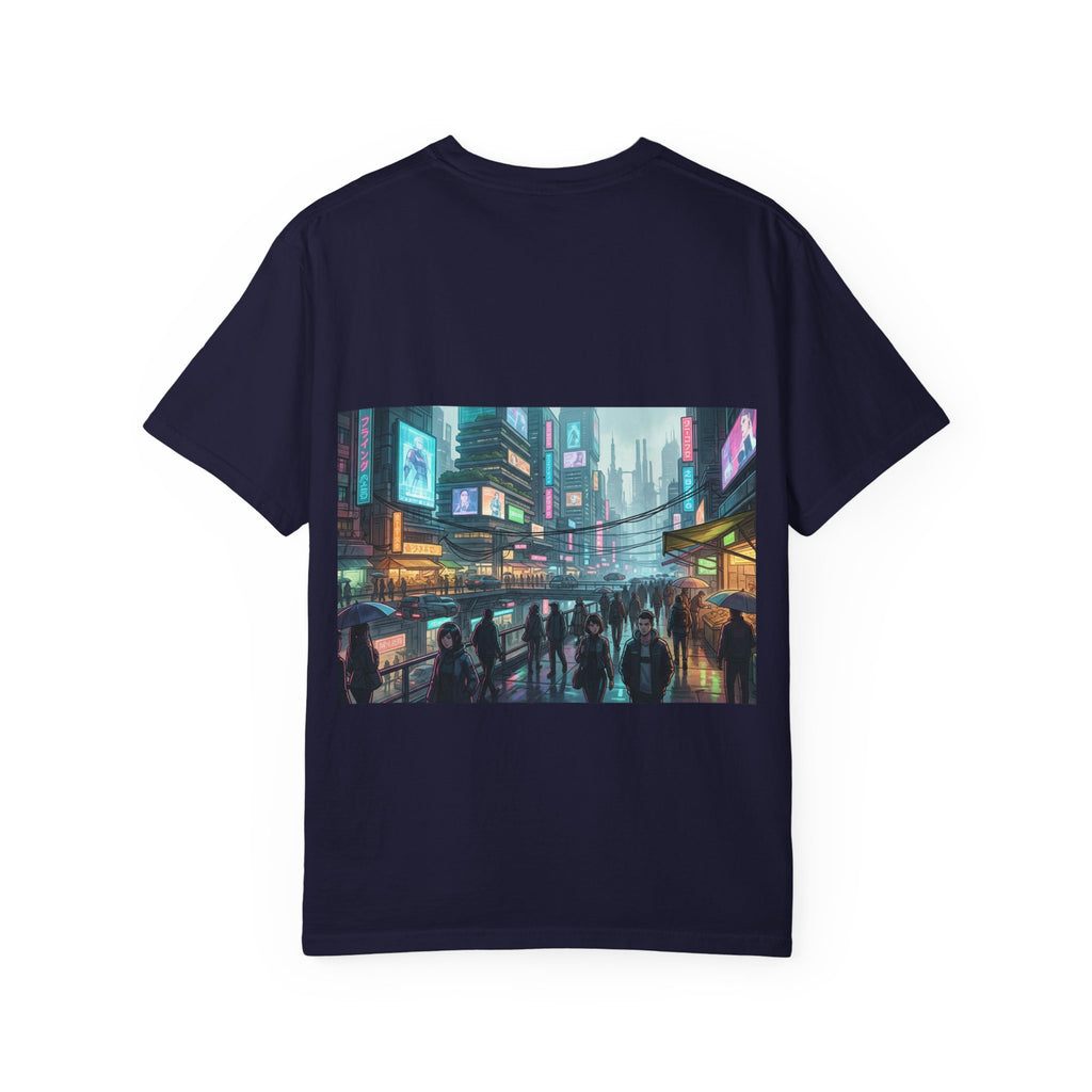 Cybercity Nightscape T‑Shirt — Neon Futuristic Cityscape Graphic Tee