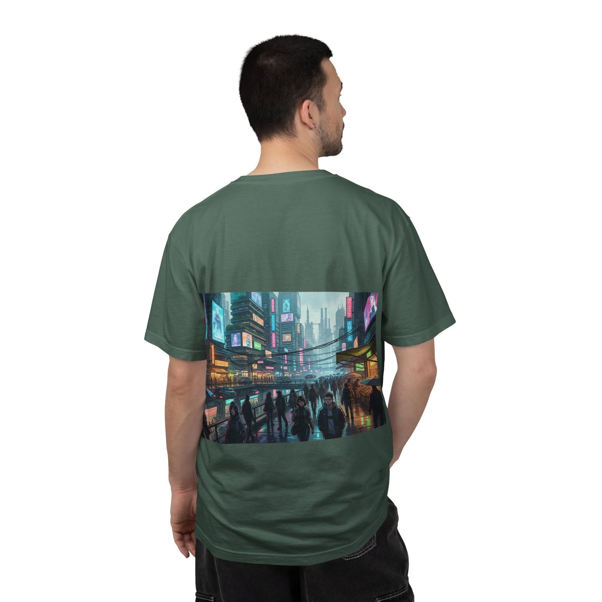 Cybercity Nightscape T‑Shirt — Neon Futuristic Cityscape Graphic Tee