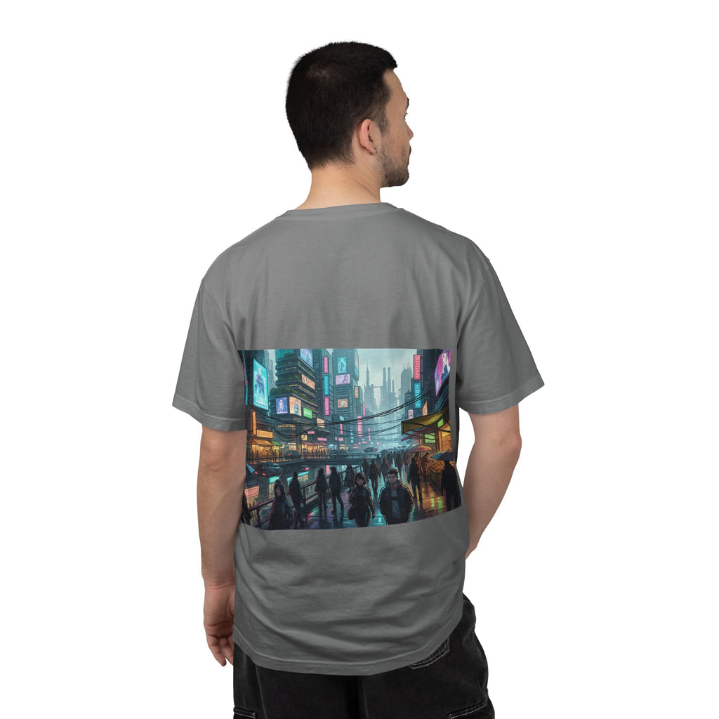 Cybercity Nightscape T‑Shirt — Neon Futuristic Cityscape Graphic Tee