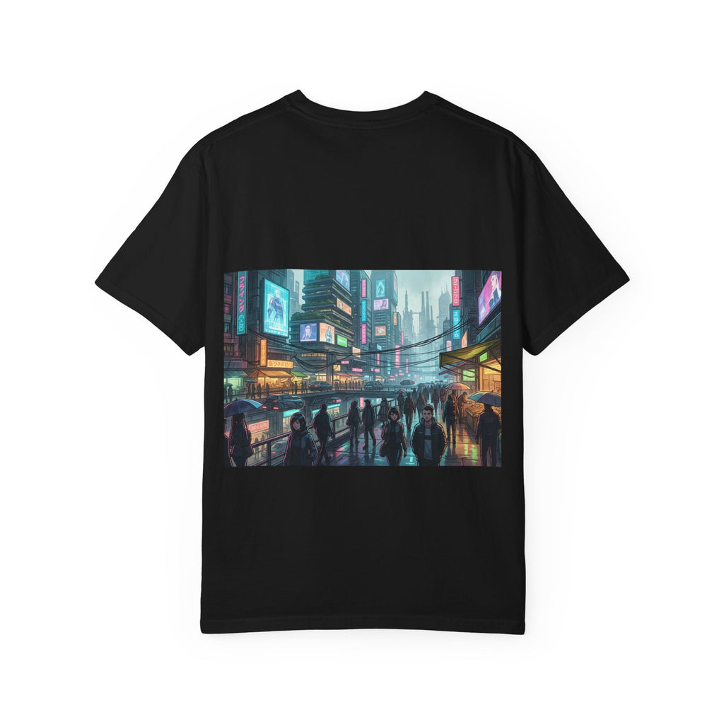 Cybercity Nightscape T‑Shirt — Neon Futuristic Cityscape Graphic Tee