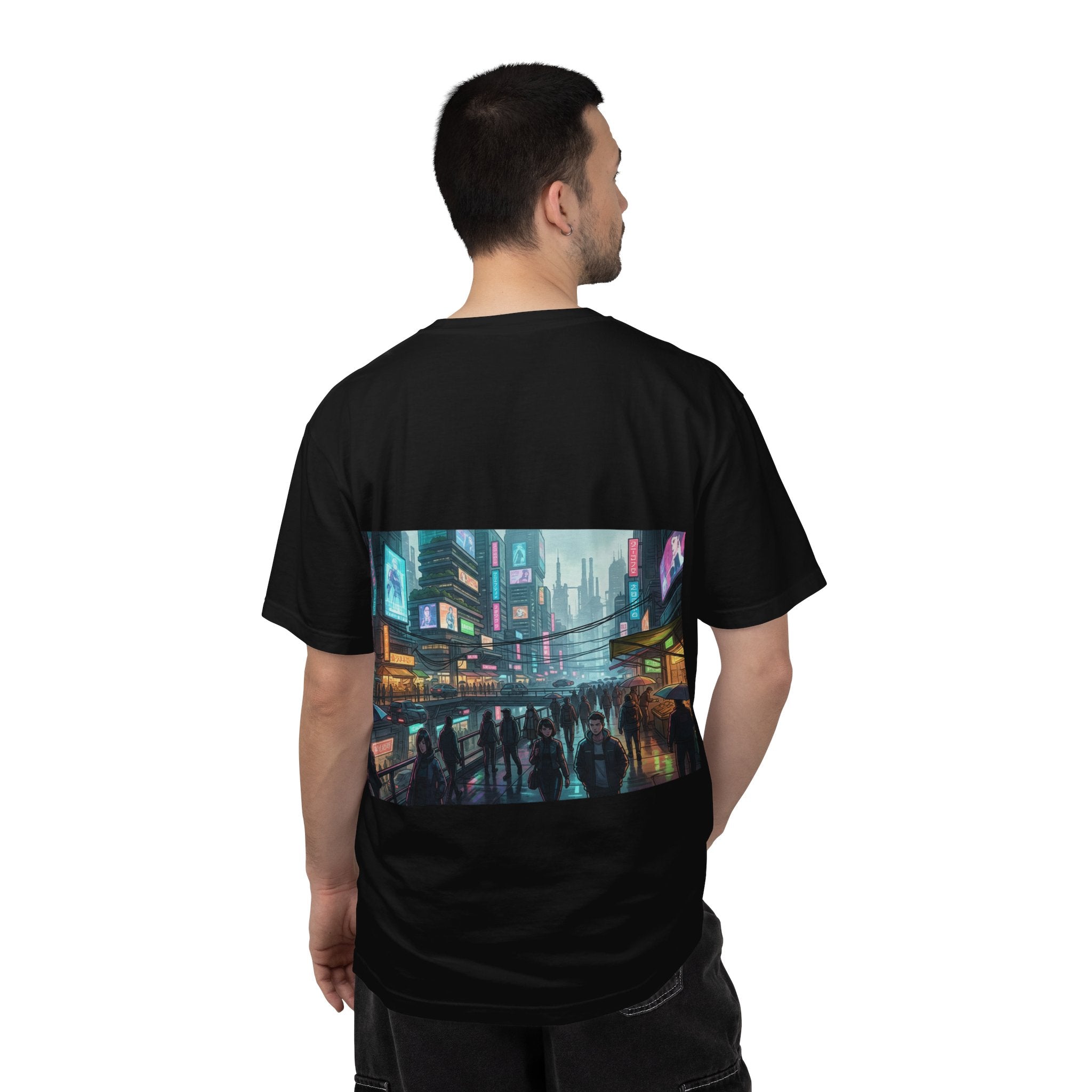Cybercity Nightscape T‑Shirt — Neon Futuristic Cityscape Graphic Tee