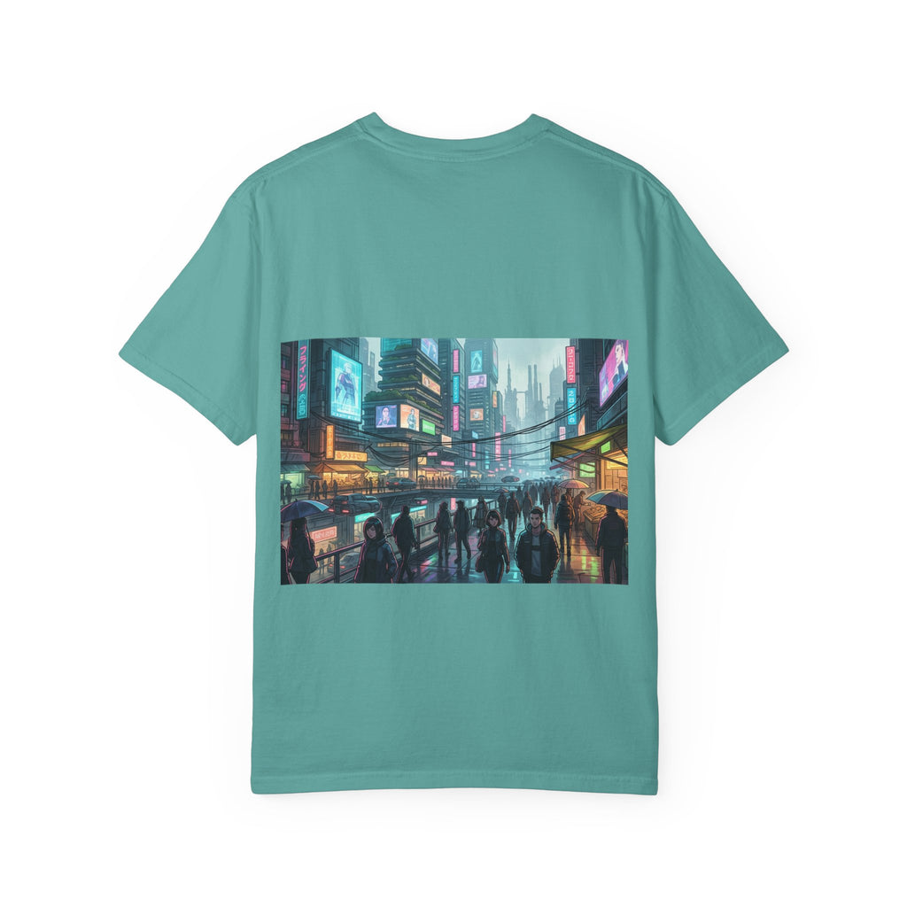 Cybercity Nightscape T‑Shirt — Neon Futuristic Cityscape Graphic Tee